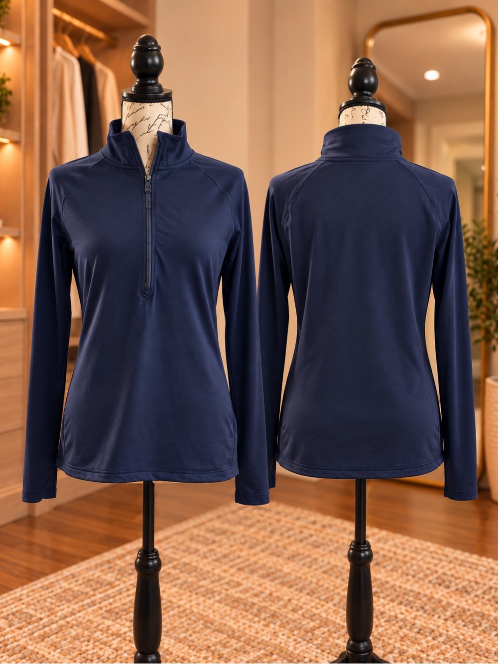 Nike Dri-FIT Navy Blue Quarter Zip Long Sleeve Athletic Pullover XL